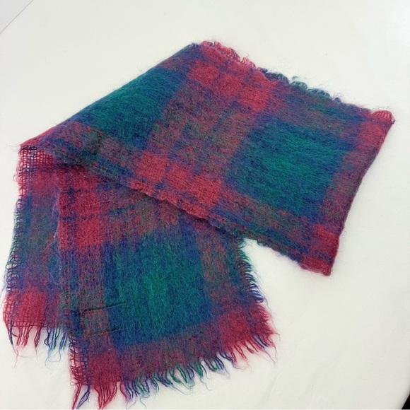 Foxford Irish Colorful Mohair Wool Woven Blue Red Teal Neck Scarf - Picture 4 of 8